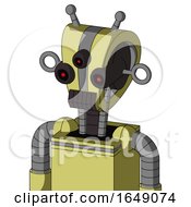 Poster, Art Print Of Yellow Robot With Droid Head And Dark Tooth Mouth And Three-Eyed And Double Antenna