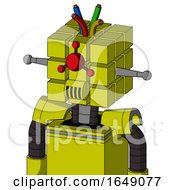 Poster, Art Print Of Yellow Robot With Cube Head And Speakers Mouth And Cyclops Compound Eyes And Wire Hair