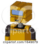 Poster, Art Print Of Yellow Robot With Cube Head And Happy Mouth And Large Blue Visor Eye