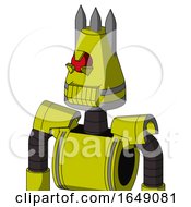 Poster, Art Print Of Yellow Robot With Cone Head And Toothy Mouth And Angry Cyclops Eye And Three Spiked