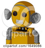 Poster, Art Print Of Yellow Robot With Bubble Head And Teeth Mouth And Red Eyed