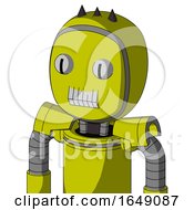 Poster, Art Print Of Yellow Robot With Bubble Head And Teeth Mouth And Two Eyes And Three Dark Spikes