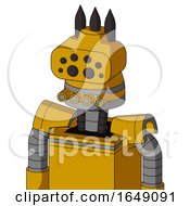 Poster, Art Print Of Yellow Robot With Cone Head And Pipes Mouth And Bug Eyes And Three Dark Spikes