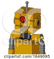 Poster, Art Print Of Yellow Robot With Cube Head And Vent Mouth And Cyclops Eye And Single Antenna