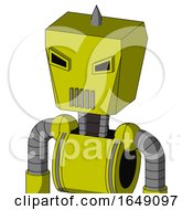 Yellow Robot With Box Head And Vent Mouth And Angry Eyes And Spike Tip