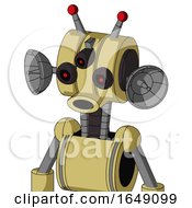 Yellow Droid With Multi-Toroid Head And Round Mouth And Three-Eyed And Double Led Antenna