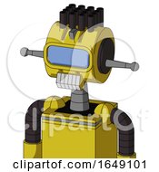 Poster, Art Print Of Yellow Droid With Multi-Toroid Head And Teeth Mouth And Large Blue Visor Eye And Pipe Hair