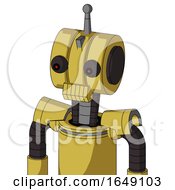 Poster, Art Print Of Yellow Droid With Multi-Toroid Head And Toothy Mouth And Red Eyed And Single Antenna