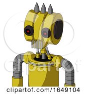 Poster, Art Print Of Yellow Droid With Multi-Toroid Head And Vent Mouth And Black Glowing Red Eyes And Three Spiked