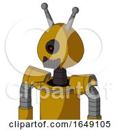 Poster, Art Print Of Yellow Droid With Rounded Head And Dark Tooth Mouth And Black Cyclops Eye And Double Antenna