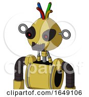 Poster, Art Print Of Yellow Droid With Rounded Head And Dark Tooth Mouth And Black Glowing Red Eyes And Wire Hair