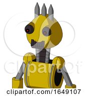 Poster, Art Print Of Yellow Droid With Rounded Head And Dark Tooth Mouth And Red Eyed And Three Spiked