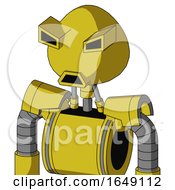 Poster, Art Print Of Yellow Droid With Rounded Head And Sad Mouth And Angry Eyes