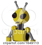 Poster, Art Print Of Yellow Droid With Rounded Head And Sad Mouth And Black Glowing Red Eyes And Double Antenna