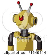 Poster, Art Print Of Yellow Droid With Rounded Head And Speakers Mouth And Angry Cyclops And Double Led Antenna