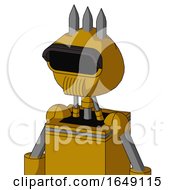 Poster, Art Print Of Yellow Droid With Rounded Head And Speakers Mouth And Black Visor Eye And Three Spiked