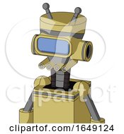Poster, Art Print Of Yellow Droid With Vase Head And Pipes Mouth And Large Blue Visor Eye And Double Antenna