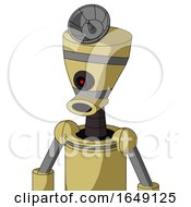 Poster, Art Print Of Yellow Droid With Vase Head And Round Mouth And Black Cyclops Eye And Radar Dish Hat