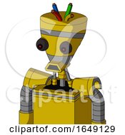 Yellow Droid With Vase Head And Sad Mouth And Red Eyed And Wire Hair