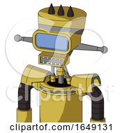Poster, Art Print Of Yellow Droid With Vase Head And Square Mouth And Large Blue Visor Eye And Three Dark Spikes