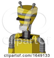 Poster, Art Print Of Yellow Droid With Vase Head And Teeth Mouth And Black Visor Cyclops And Double Antenna