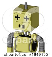 Poster, Art Print Of Yellow Robot With Box Head And Speakers Mouth And Plus Sign Eyes And Spike Tip