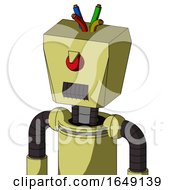 Poster, Art Print Of Yellow Robot With Box Head And Dark Tooth Mouth And Angry Cyclops And Wire Hair