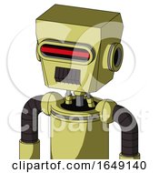 Poster, Art Print Of Yellow Robot With Box Head And Dark Tooth Mouth And Visor Eye