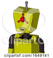 Poster, Art Print Of Yellow Robot With Box Head And Happy Mouth And Cyclops Compound Eyes And Single Antenna