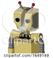 Poster, Art Print Of Yellow Droid With Mechanical Head And Teeth Mouth And Two Eyes And Double Led Antenna