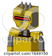 Poster, Art Print Of Yellow Droid With Mechanical Head And Toothy Mouth And Visor Eye And Three Spiked