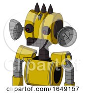 Poster, Art Print Of Yellow Droid With Multi-Toroid Head And Keyboard Mouth And Red Eyed And Three Dark Spikes