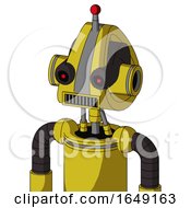 Poster, Art Print Of Yellow Droid With Droid Head And Square Mouth And Black Glowing Red Eyes And Single Led Antenna