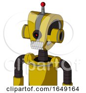 Poster, Art Print Of Yellow Droid With Droid Head And Teeth Mouth And Black Cyclops Eye And Single Led Antenna