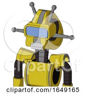 Poster, Art Print Of Yellow Droid With Droid Head And Teeth Mouth And Large Blue Visor Eye And Double Antenna