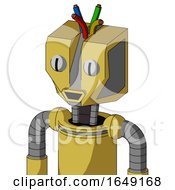 Poster, Art Print Of Yellow Droid With Mechanical Head And Happy Mouth And Two Eyes And Wire Hair