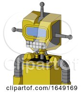 Poster, Art Print Of Yellow Droid With Mechanical Head And Keyboard Mouth And Large Blue Visor Eye And Single Antenna