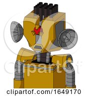 Poster, Art Print Of Yellow Droid With Mechanical Head And Sad Mouth And Angry Cyclops Eye And Pipe Hair
