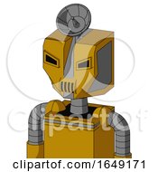 Poster, Art Print Of Yellow Droid With Mechanical Head And Speakers Mouth And Angry Eyes And Radar Dish Hat