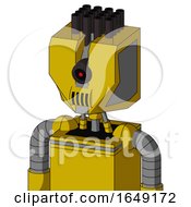 Poster, Art Print Of Yellow Droid With Mechanical Head And Speakers Mouth And Black Cyclops Eye And Pipe Hair