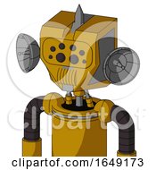 Yellow Droid With Mechanical Head And Speakers Mouth And Bug Eyes And Spike Tip