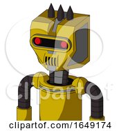 Poster, Art Print Of Yellow Droid With Mechanical Head And Speakers Mouth And Visor Eye And Three Dark Spikes