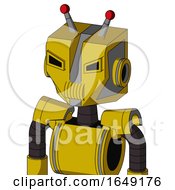 Poster, Art Print Of Yellow Droid With Mechanical Head And Speakers Mouth And Angry Eyes And Double Led Antenna