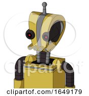 Poster, Art Print Of Yellow Droid With Droid Head And Pipes Mouth And Black Glowing Red Eyes And Single Antenna