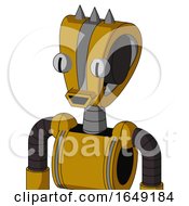 Poster, Art Print Of Yellow Droid With Droid Head And Happy Mouth And Two Eyes And Three Spiked