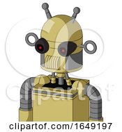 Poster, Art Print Of Yellow Droid With Dome Head And Speakers Mouth And Black Glowing Red Eyes And Double Antenna