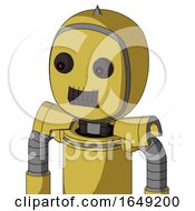 Poster, Art Print Of Yellow Droid With Bubble Head And Dark Tooth Mouth And Red Eyed And Spike Tip