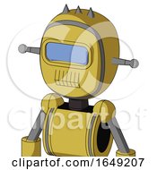 Poster, Art Print Of Yellow Droid With Bubble Head And Toothy Mouth And Large Blue Visor Eye And Three Spiked