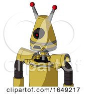 Poster, Art Print Of Yellow Droid With Cone Head And Sad Mouth And Black Cyclops Eye And Double Led Antenna