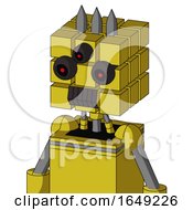 Poster, Art Print Of Yellow Droid With Cube Head And Dark Tooth Mouth And Three-Eyed And Three Spiked